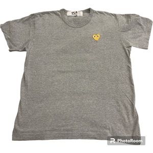 💛Commes de Garcons PLAY heather gray cotton tee shirt gold heart logo L M